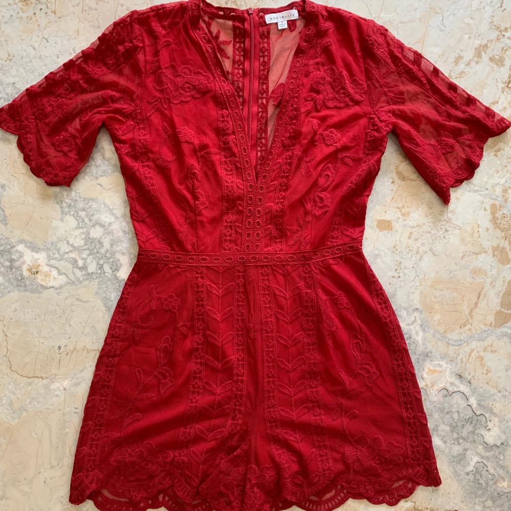 Red lace romper